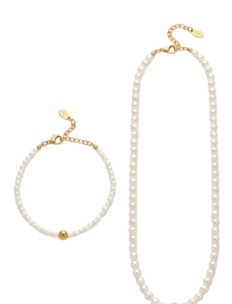 Minimal Pearl Necklace &amp; Bracelet Set