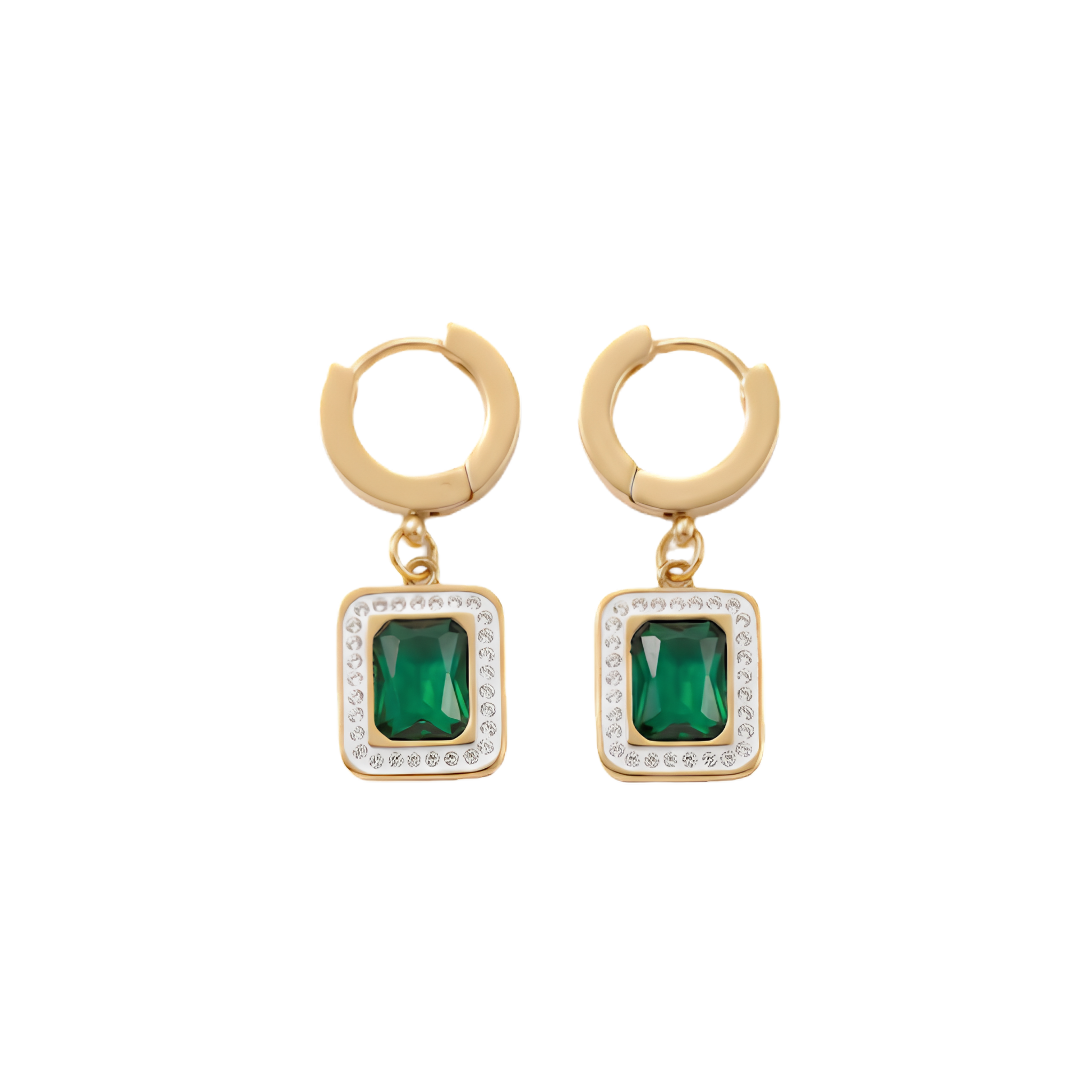Emerald Rhinestone Drop Hoop Earrings