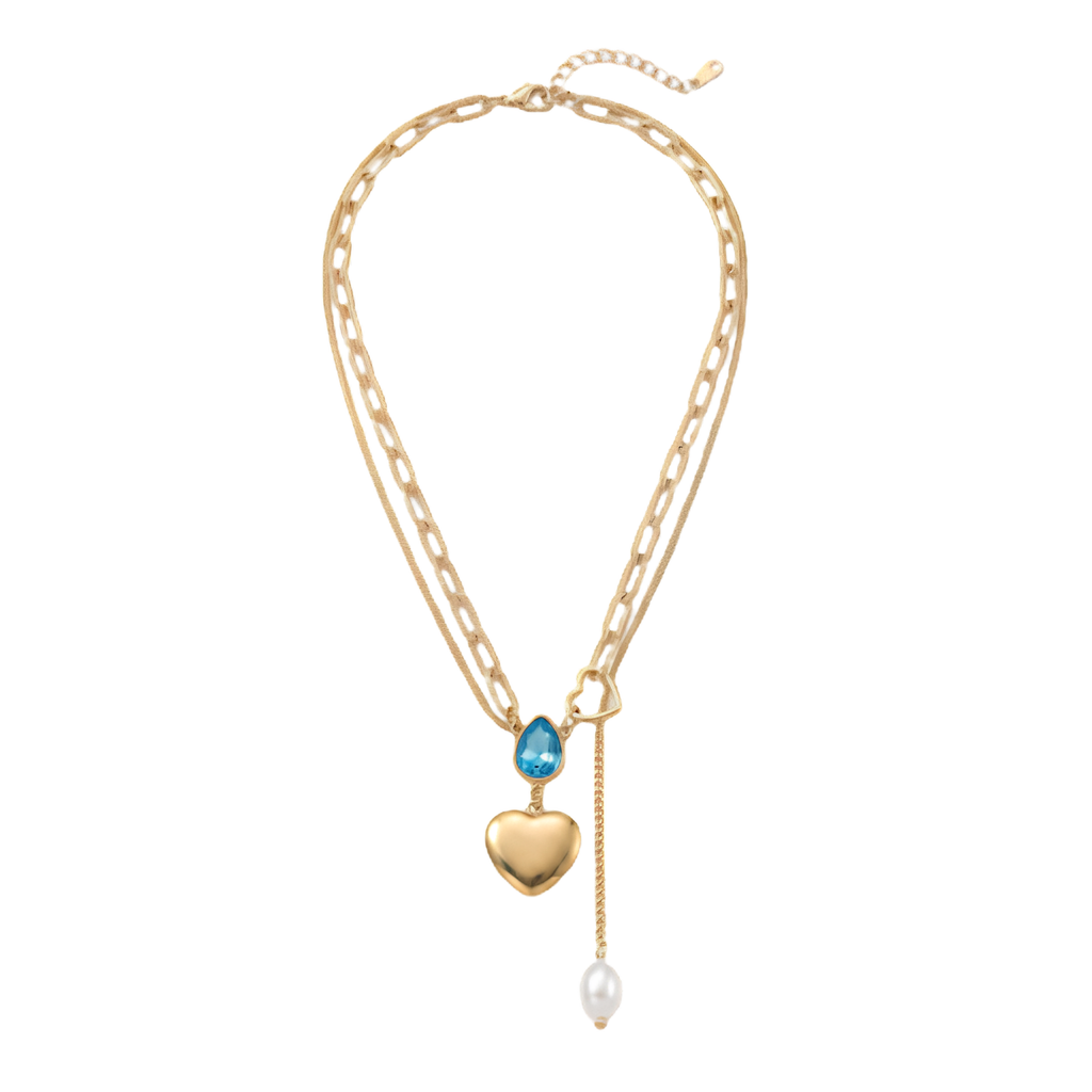 Layered Heart Drop Necklace