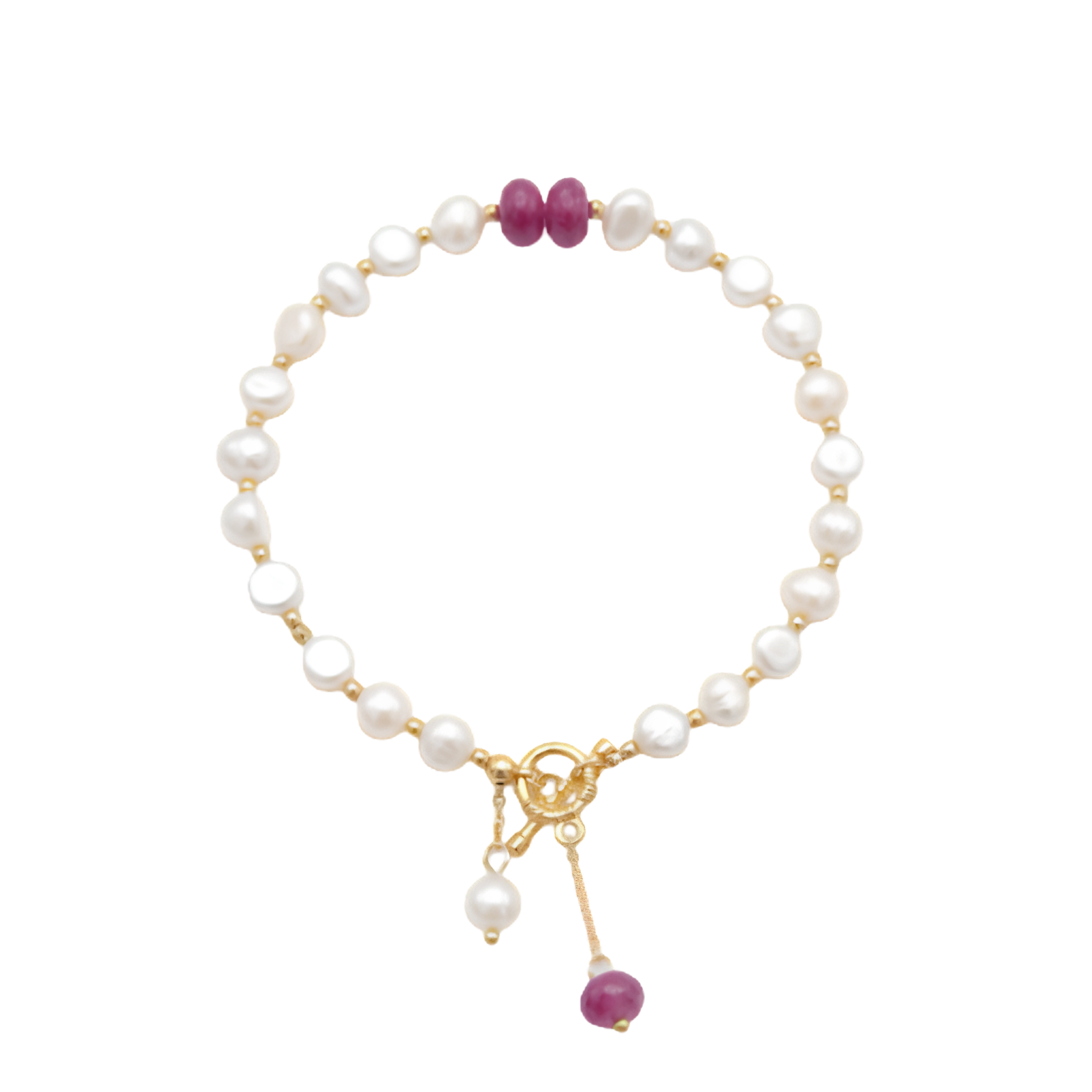 Freshwater Pearl &amp; Pink Gem Bracelet