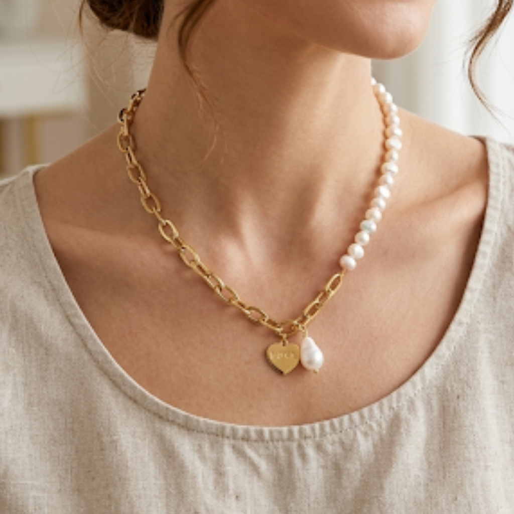 Freshwater Pearl Heart Charm Necklace