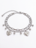 Silver Double Heart Charm Bracelet