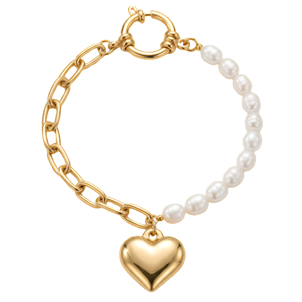 Golden Heart Pearl Bracelet
