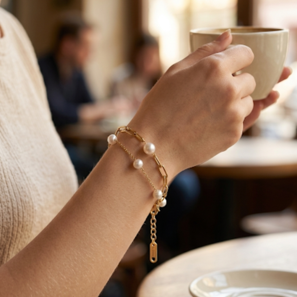 Golden Pearl Link Bracelet