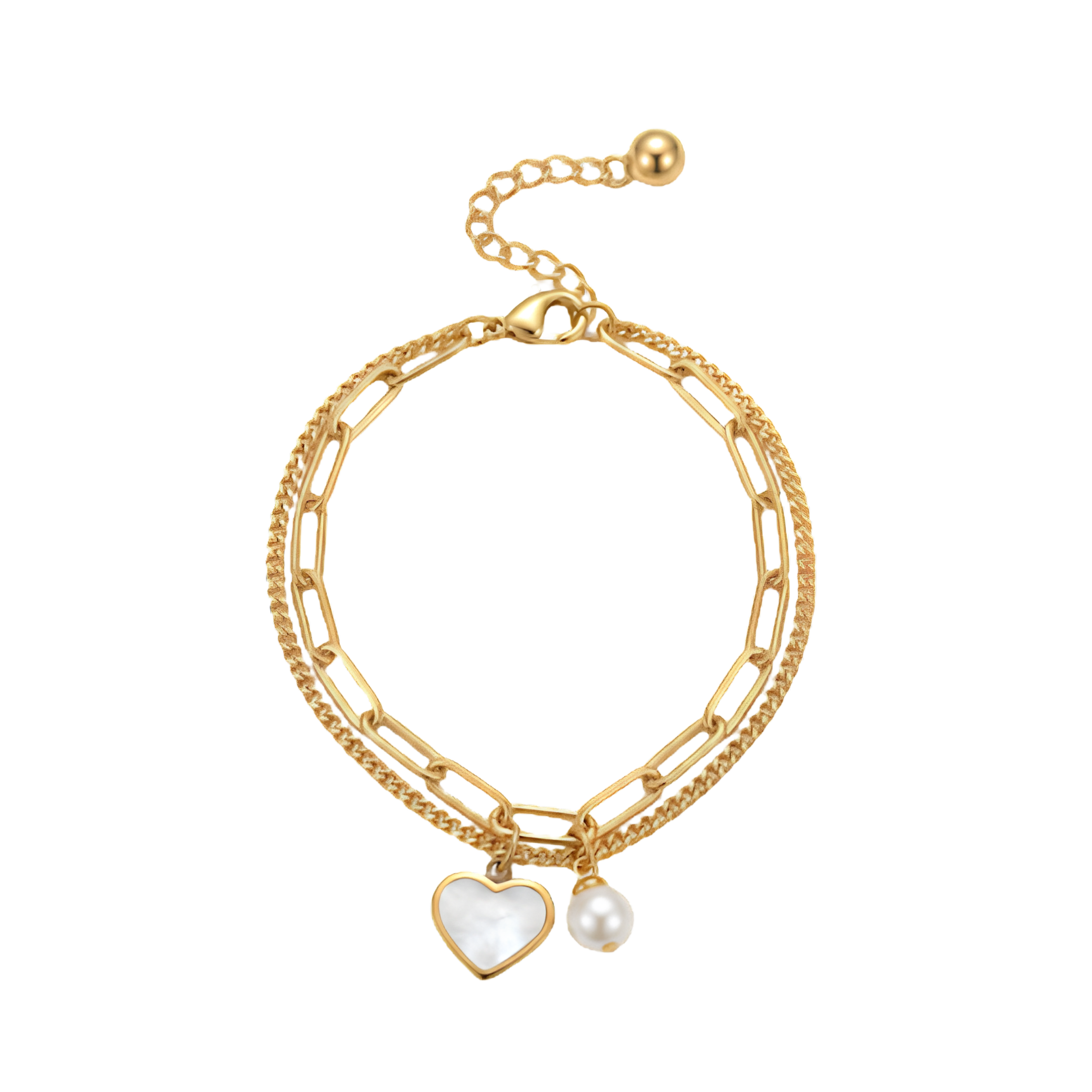 Golden Pearl Heart Duo Bracelet
