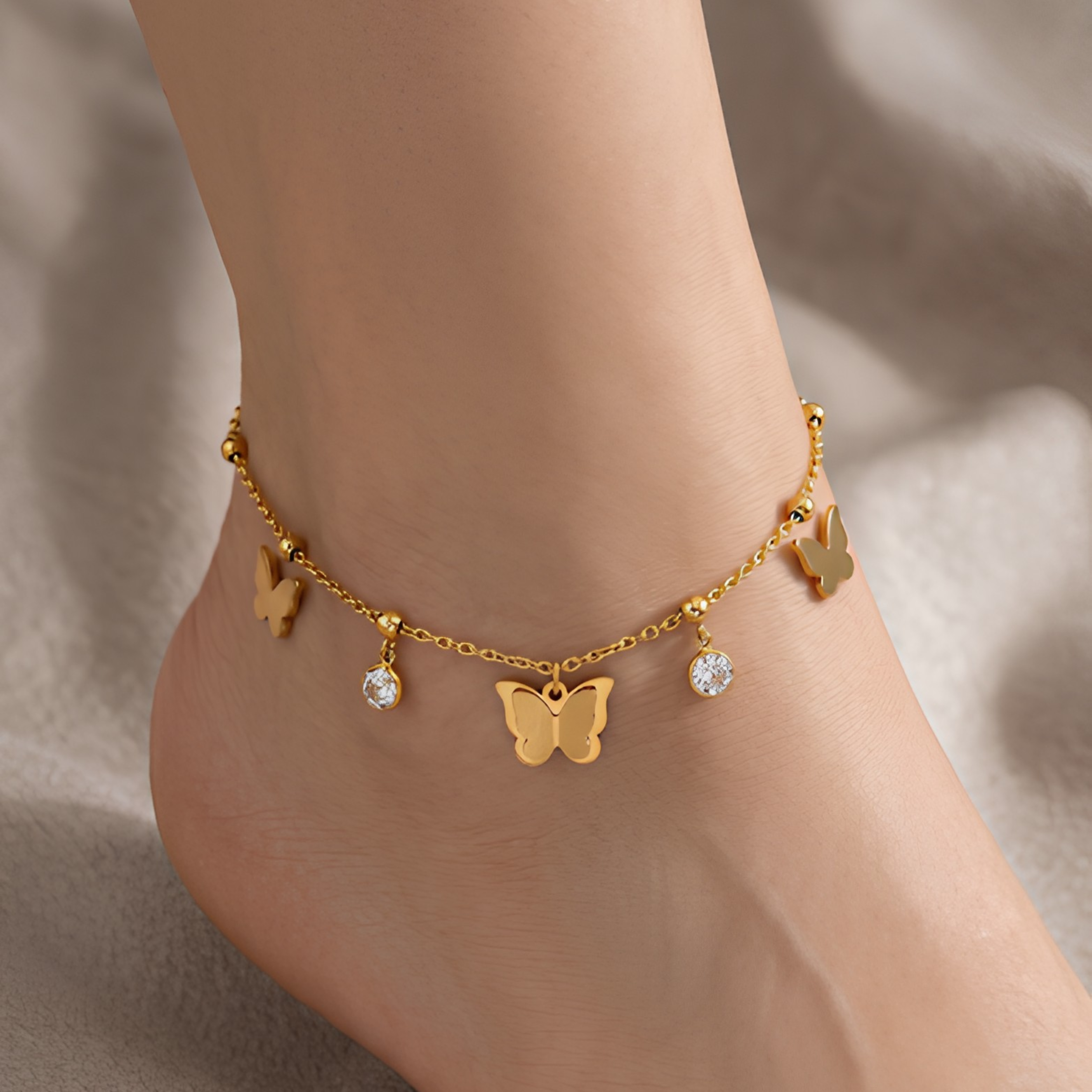 Golden Butterfly Charm Anklet