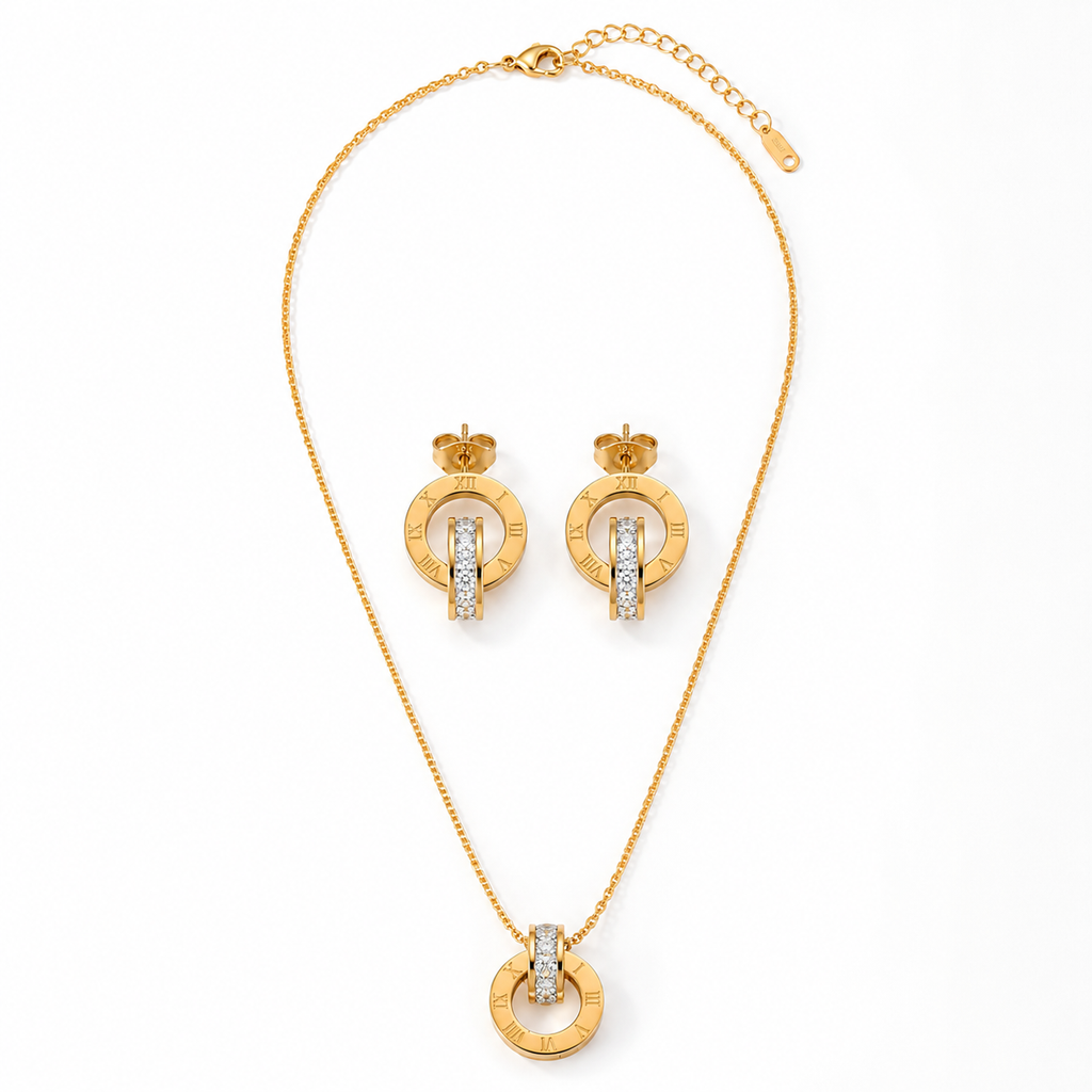 Roman Numeral Pendant Jewelry Set