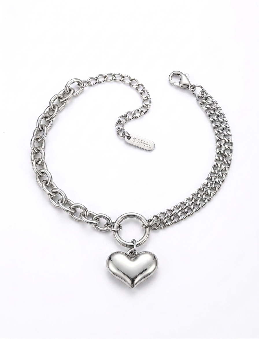 Silver Heart Chain Bracelet
